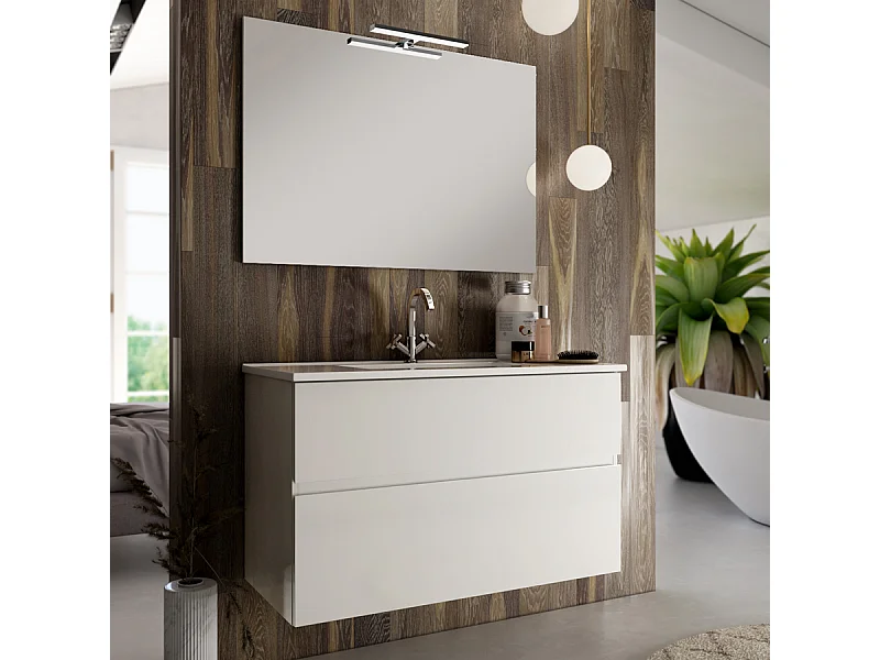Meuble de salle de bain 70cm simple vasque - 2 tiroirs - MIG MIG - blanc