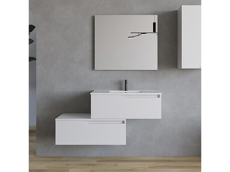 Meuble de salle de bain 120cm avec plan simple vasque - 2 tiroirs - blanc - CADIX