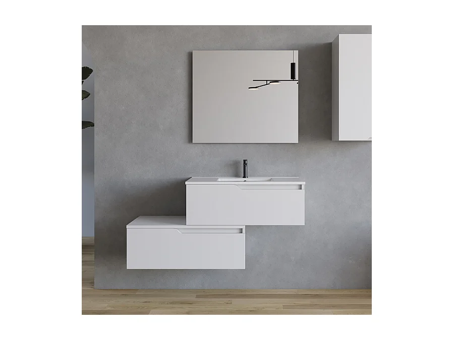 Meuble de salle de bain 120cm avec plan simple vasque - 2 tiroirs - blanc - CADIX