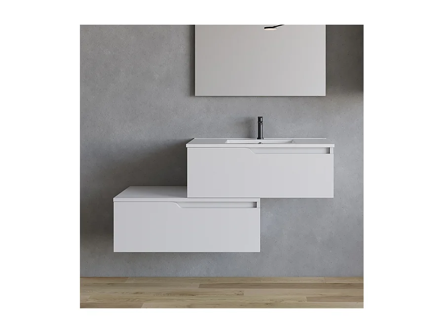Meuble de salle de bain 120cm avec plan simple vasque - 2 tiroirs - blanc - CADIX
