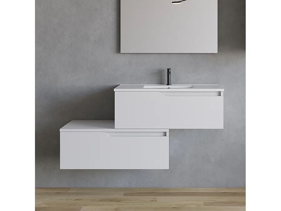 Meuble de salle de bain 120cm avec plan simple vasque - 2 tiroirs - blanc - CADIX