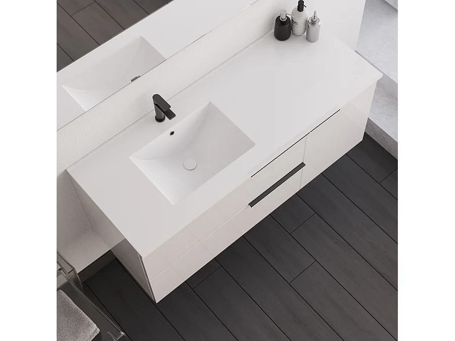 Meuble de salle de bain 120cm avec vasque déportée - 2 tiroirs - sans miroir - blanc - KING - 120cm