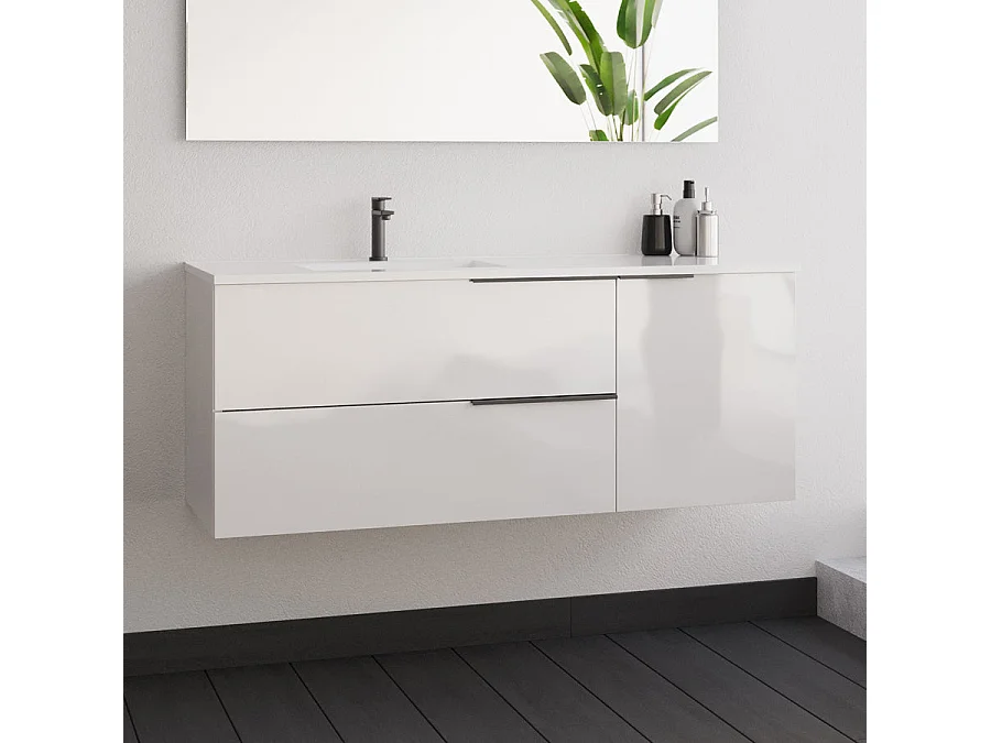 Meuble de salle de bain 120cm avec vasque déportée - 2 tiroirs - sans miroir - blanc - KING - 120cm