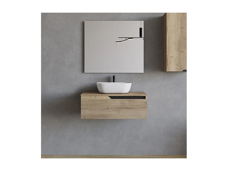 Meuble de salle de bain 80cm avec vasque à poser arrondie - 1 tiroir - madera miel (chêne clair) - CADIX