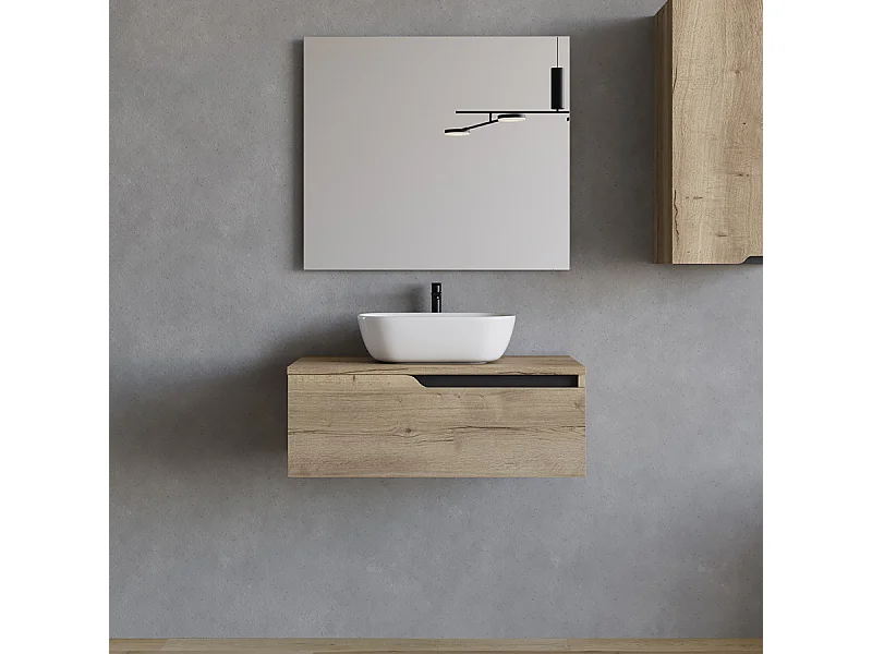 Meuble de salle de bain 80cm avec vasque à poser arrondie - 1 tiroir - madera miel (chêne clair) - CADIX