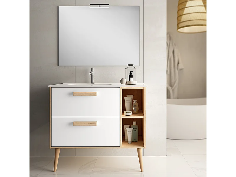 Meuble de salle de bain 80cm vasque déportée - 2 tiroirs - MALIA - blanc