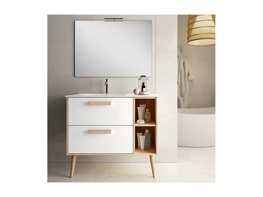 Meuble de salle de bain 80cm vasque déportée - 2 tiroirs - MALIA - blanc