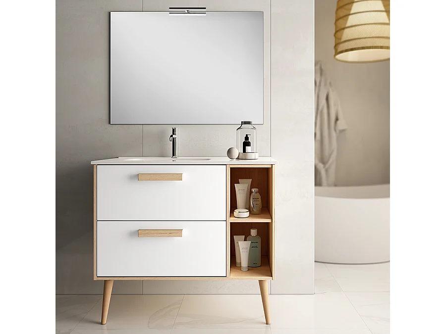 Meuble de salle de bain 80cm vasque déportée - 2 tiroirs - MALIA - blanc