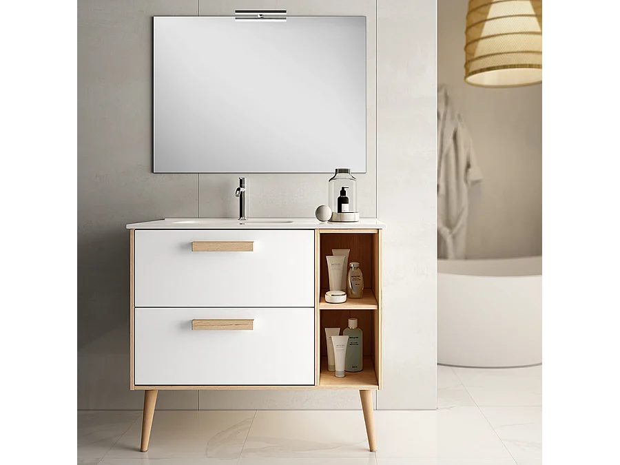 Meuble de salle de bain 80cm vasque déportée - 2 tiroirs - MALIA - blanc