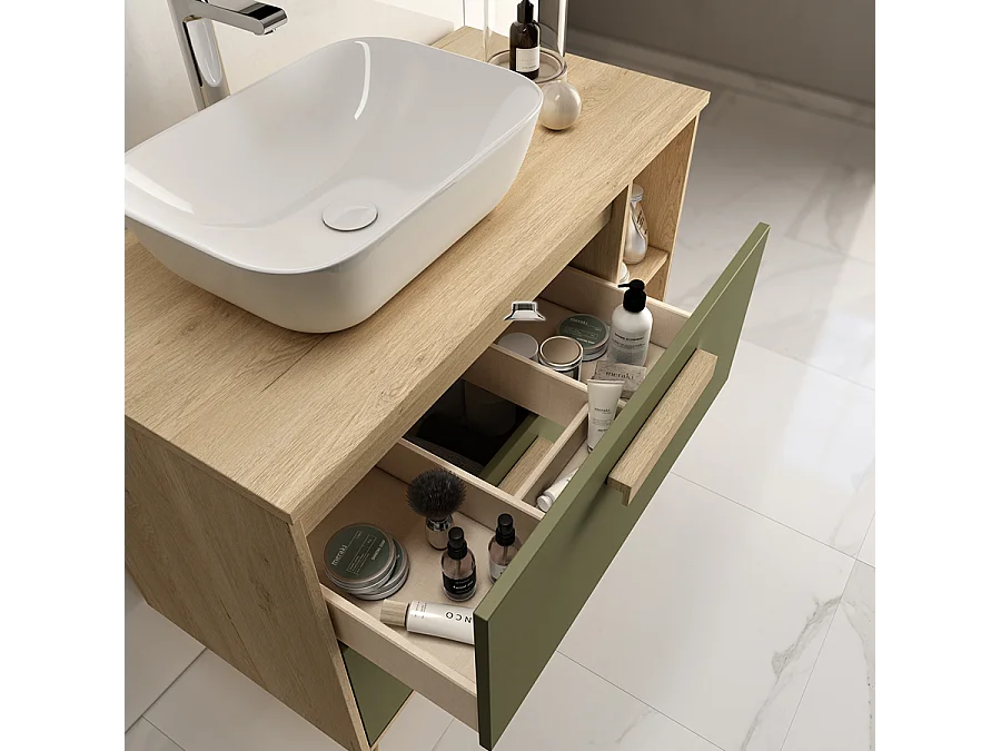 Meuble de salle de bain 80cm vasque déportée - 2 tiroirs - MALIA - blanc