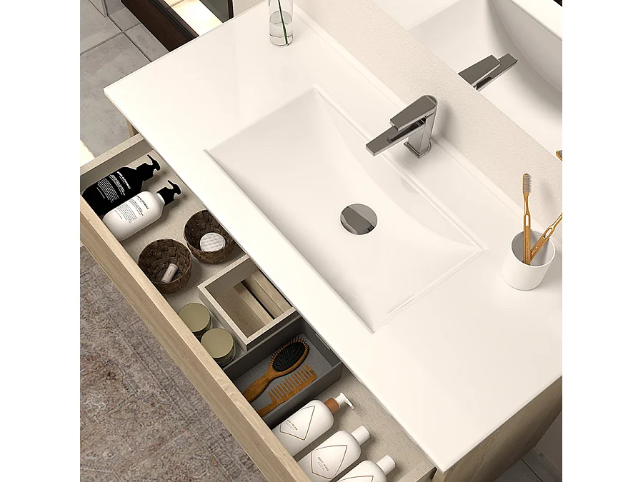 Meuble de salle de bain 100cm simple vasque - 3 tiroirs - nebraska (bois clair) - MAYOR