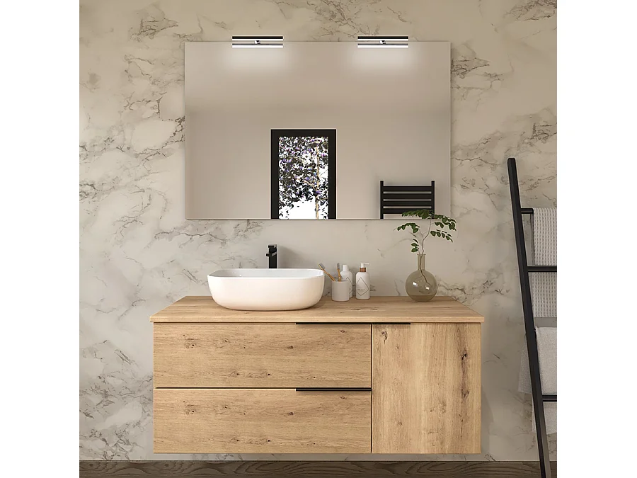Meuble de salle de bain avec vasque à poser arrondie et miroir KING - Roble (chêne clair) - 120cm