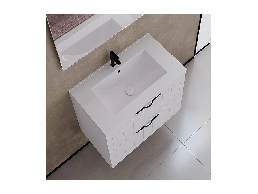 Meuble de salle de bain 60cm simple vasque - 2 tiroirs - sans miroir - blanc - PIA
