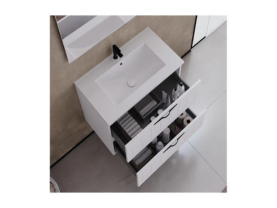 Meuble de salle de bain 60cm simple vasque - 2 tiroirs - sans miroir - blanc - PIA