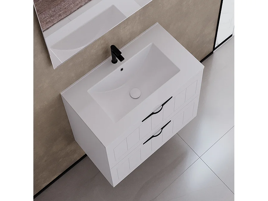 Meuble de salle de bain 60cm simple vasque - 2 tiroirs - sans miroir - blanc - PIA