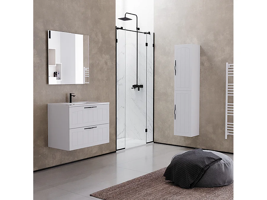 Meuble de salle de bain 60cm simple vasque - 2 tiroirs - sans miroir - blanc - PIA