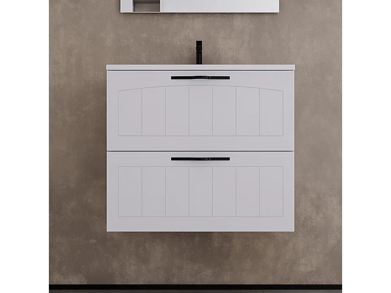 Meuble de salle de bain 60cm simple vasque - 2 tiroirs - sans miroir - blanc - PIA