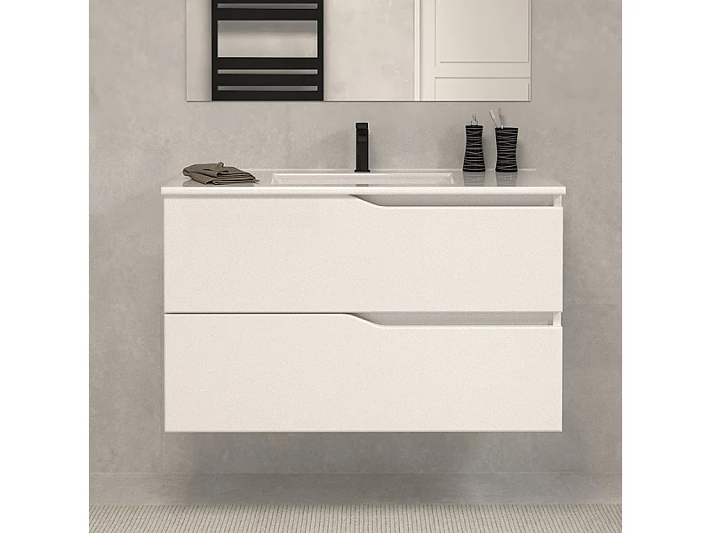 Meuble de salle de bain 80cm simple vasque - sans miroir - 2 tiroirs - blanc - LUNA