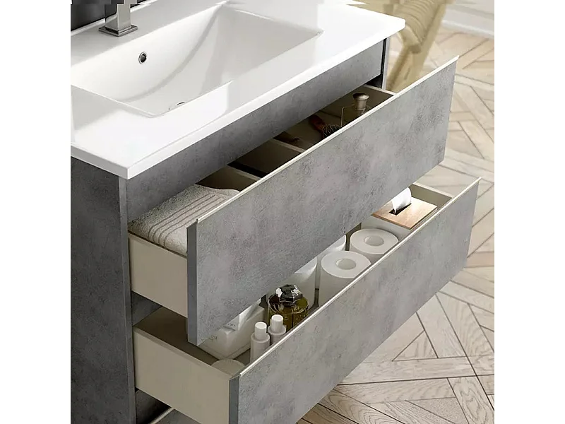 Meuble de salle de bain 70cm simple vasque - 2 tiroirs - sans miroir - BALEA - ciment (gris)