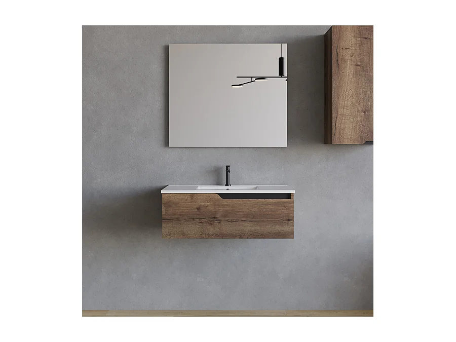 Meuble de salle de bain 80cm avec plan simple vasque - 1 tiroir - tabaco (bois foncé) - CADIX