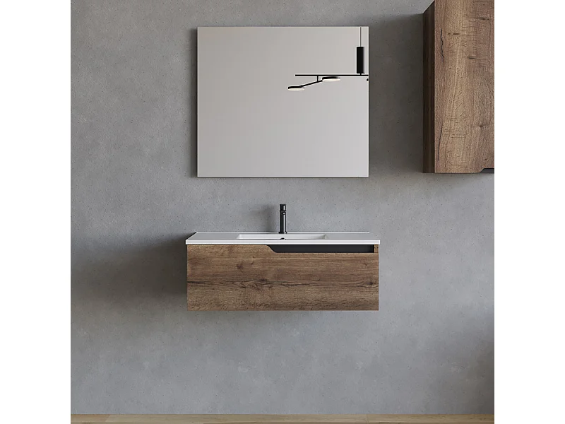 Meuble de salle de bain 80cm avec plan simple vasque - 1 tiroir - tabaco (bois foncé) - CADIX