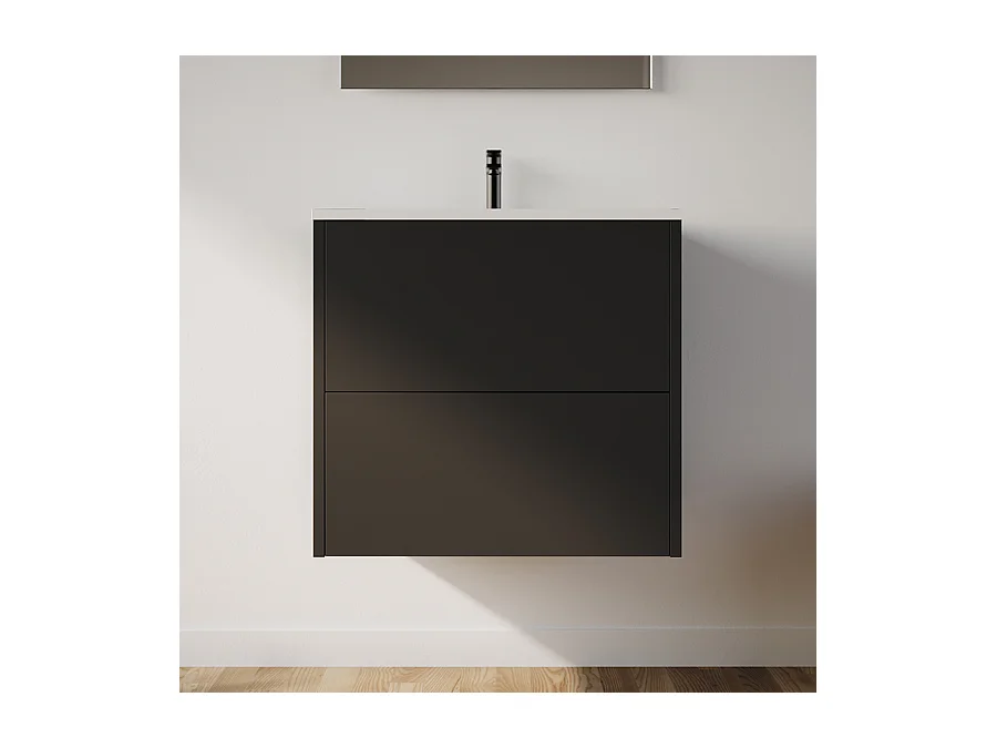 Meuble de salle de bain 60cm avec simple vasque - 2 tiroirs - sans miroir - noir - MONA