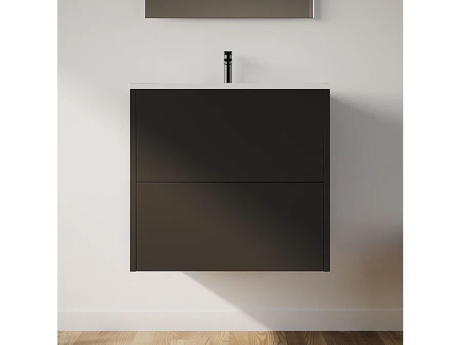 Meuble de salle de bain 60cm avec simple vasque - 2 tiroirs - sans miroir - noir - MONA