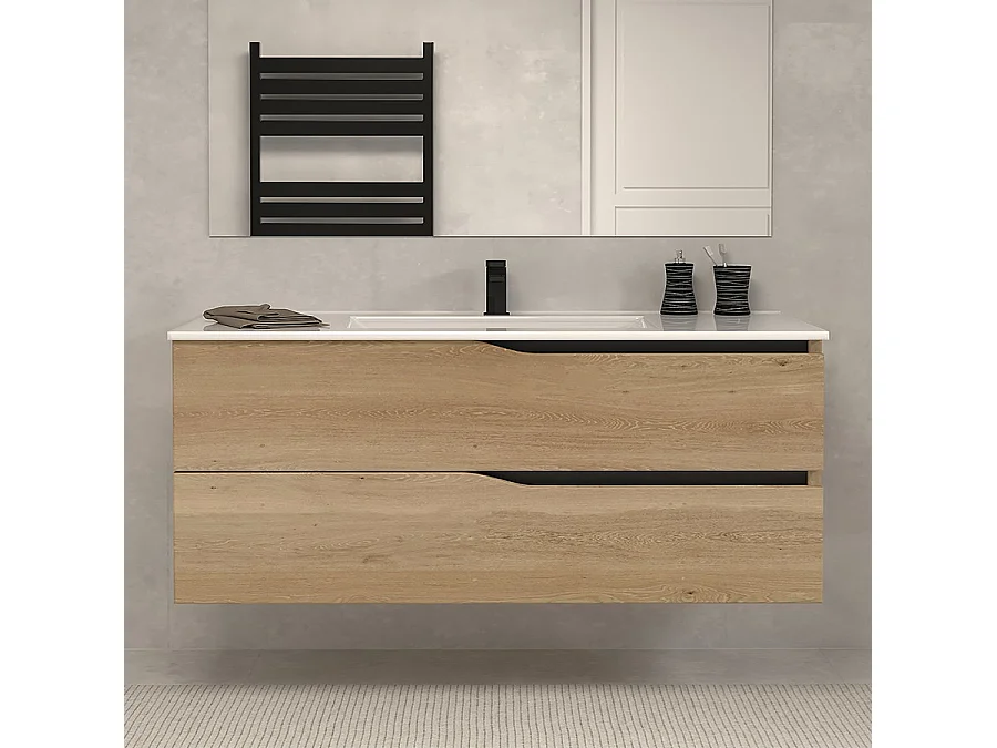 Meuble de salle de bain 120cm simple vasque - 2 tiroirs - madera miel (bois clair) - LUNA