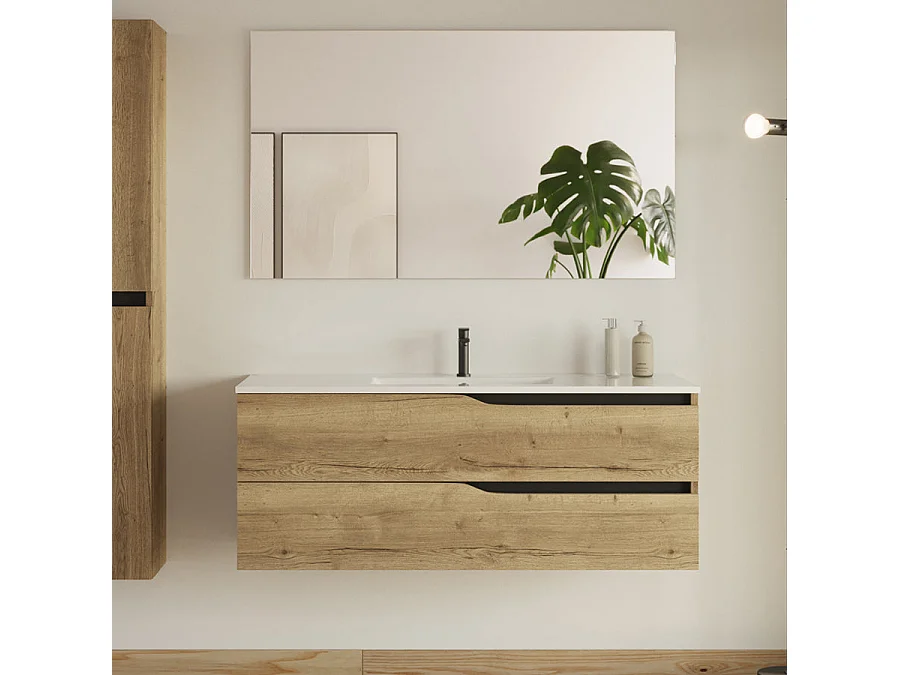 Meuble de salle de bain 120cm simple vasque - 2 tiroirs - madera miel (bois clair) - LUNA