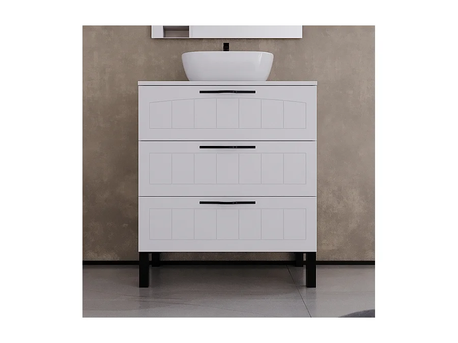 Meuble de salle de bain 60cm avec plateau et vasque à poser ovale - 3 tiroirs - blanc - CALA