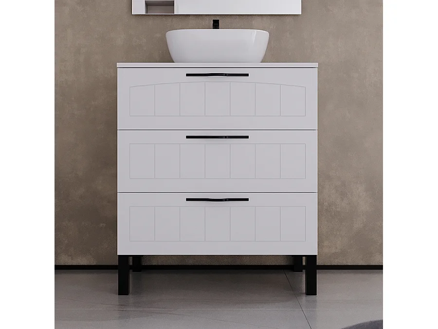 Meuble de salle de bain 60cm avec plateau et vasque à poser ovale - 3 tiroirs - blanc - CALA