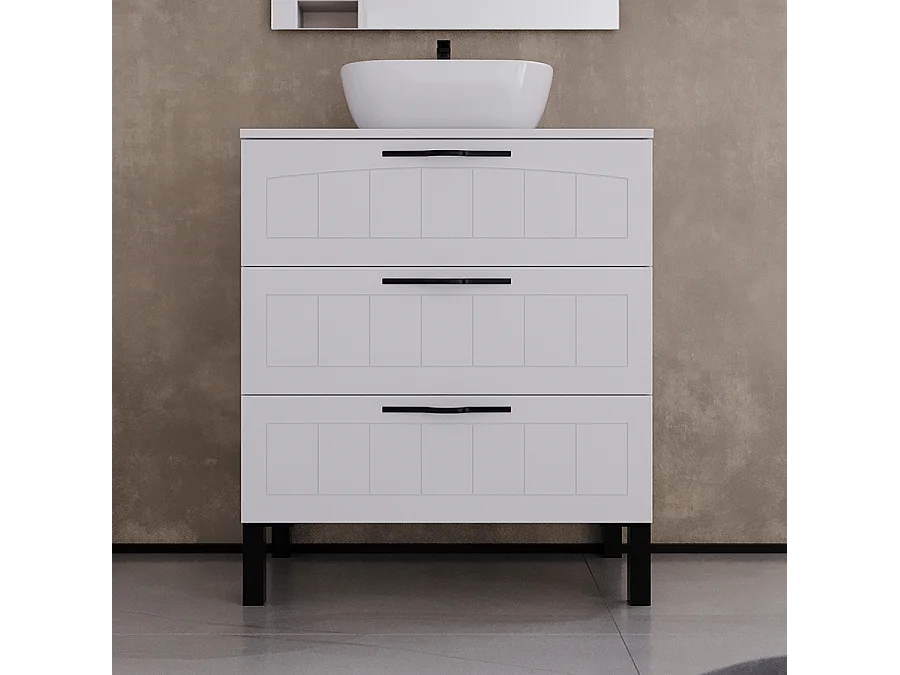Meuble de salle de bain 60cm avec plateau et vasque à poser ovale - 3 tiroirs - blanc - CALA