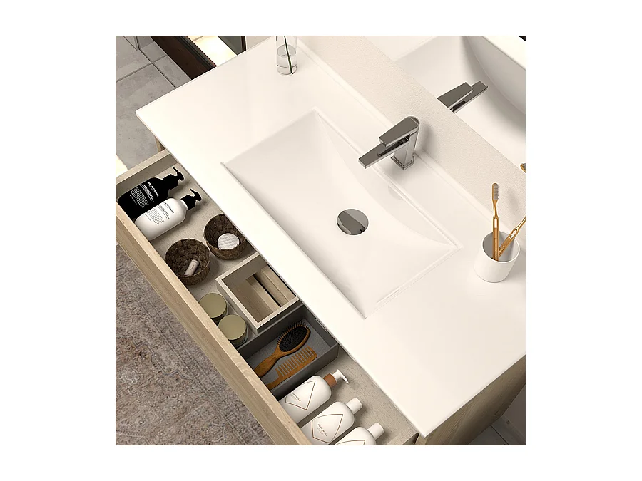 Meuble de salle de bain 60cm simple vasque - sans miroir - 3 tiroirs - nebraska (bois clair) - MAYOR