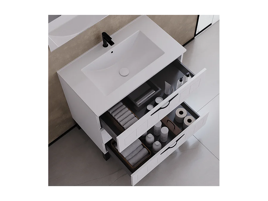 Meuble de salle de bain 70cm simple vasque - 3 tiroirs - blanc - CALA