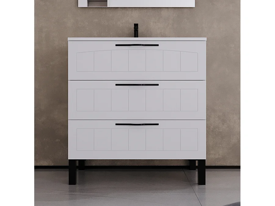 Meuble de salle de bain 70cm simple vasque - 3 tiroirs - blanc - CALA