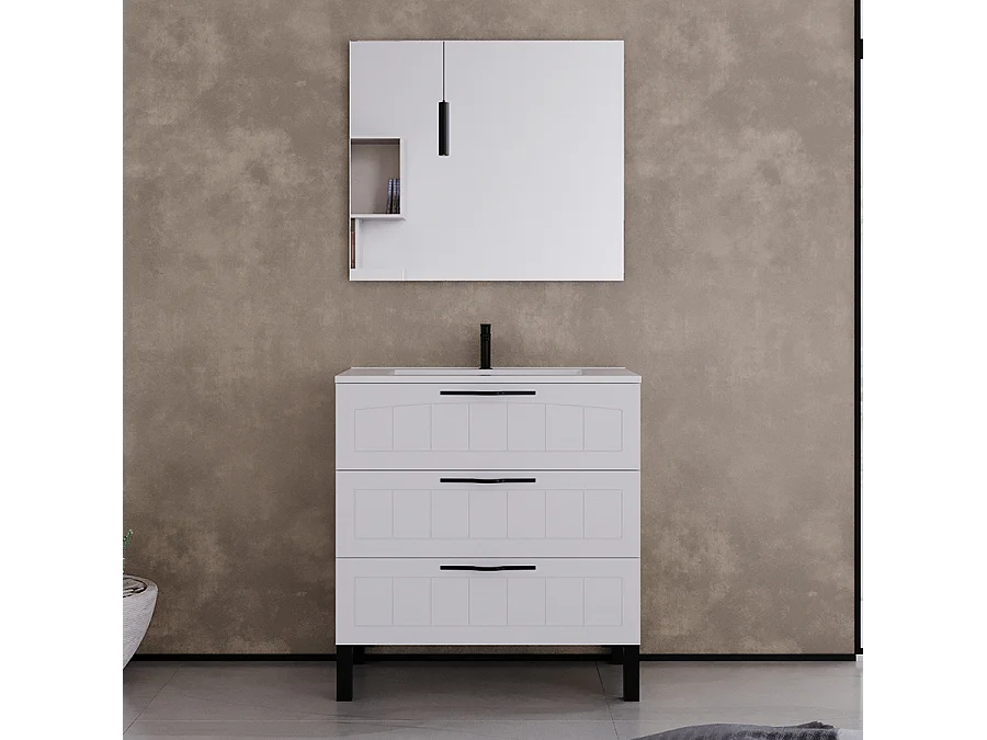 Meuble de salle de bain 70cm simple vasque - 3 tiroirs - blanc - CALA