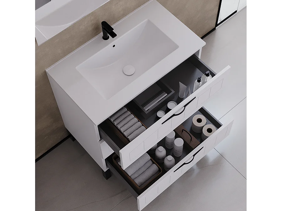 Meuble de salle de bain 70cm simple vasque - 3 tiroirs - blanc - CALA