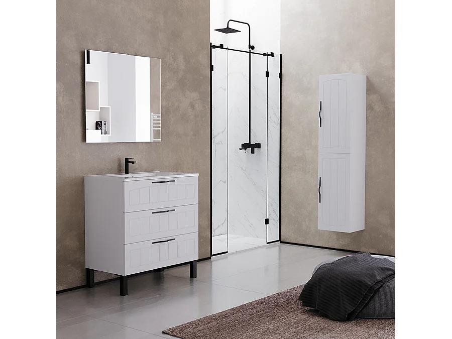 Meuble de salle de bain 70cm simple vasque - 3 tiroirs - blanc - CALA