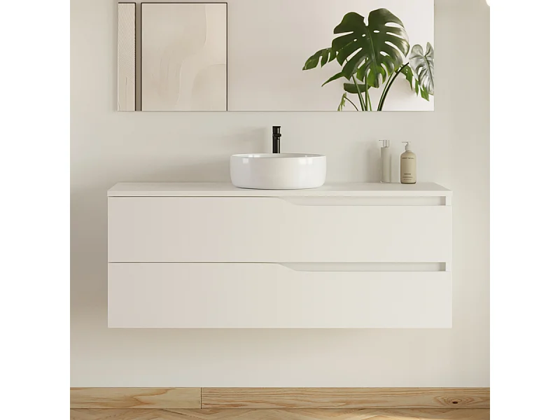 Meuble de salle de bain 120cm simple vasque - sans miroir - 2 tiroirs - blanc - LUNA