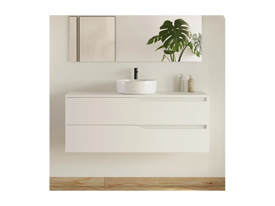 Meuble de salle de bain 120cm simple vasque - sans miroir - 2 tiroirs - blanc - LUNA