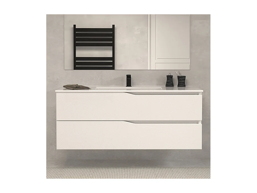 Meuble de salle de bain 120cm simple vasque - sans miroir - 2 tiroirs - blanc - LUNA