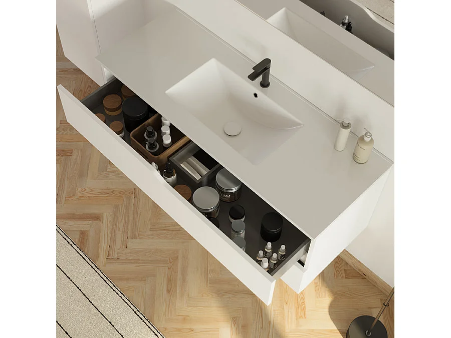 Meuble de salle de bain 120cm simple vasque - sans miroir - 2 tiroirs - blanc - LUNA