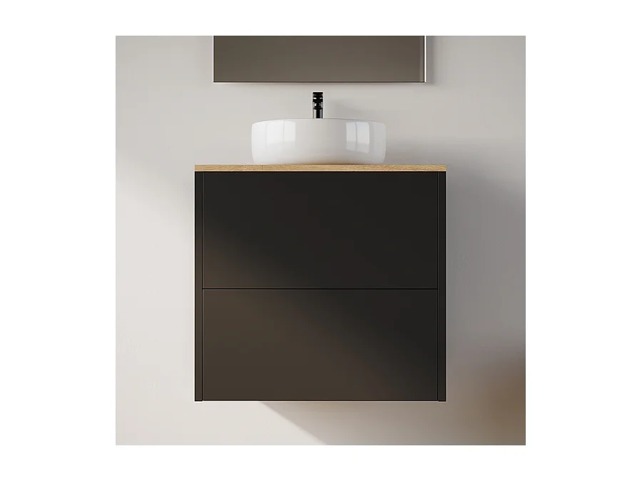 Meuble de salle de bain 60cm avec vasque à poser ronde - 2 tiroirs - noir - MONA