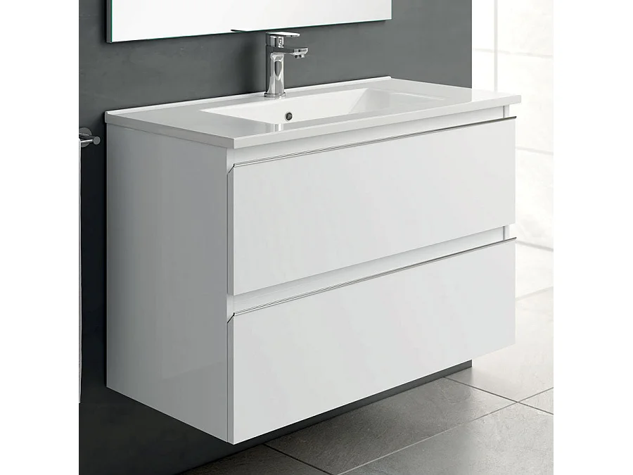 Meuble de salle de bain simple vasque - 2 tiroirs - BALEA et miroir Led VELDI - blanc - 70cm