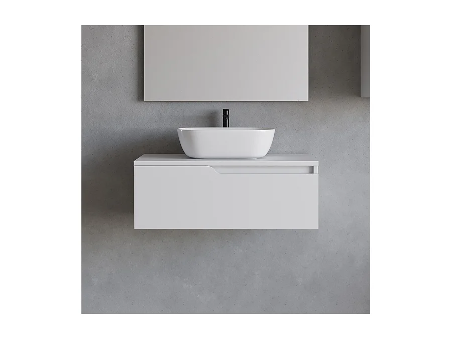 Meuble de salle de bain 80cm avec vasque à poser arrondie - sans miroir - 1 tiroir - blanc - CADIX