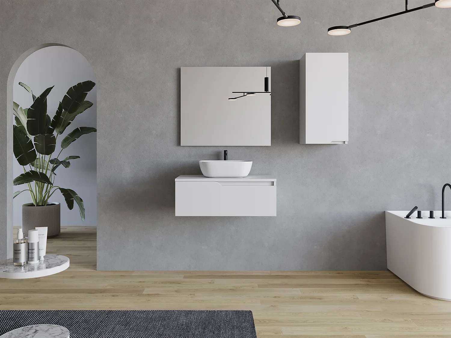 Meuble de salle de bain 80cm avec vasque à poser arrondie - sans miroir - 1 tiroir - blanc - CADIX