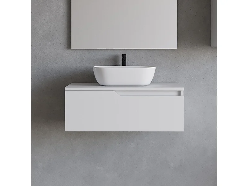 Meuble de salle de bain 80cm avec vasque à poser arrondie - sans miroir - 1 tiroir - blanc - CADIX