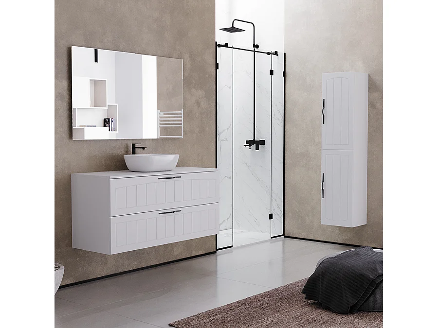 Meuble de salle de bain 120cm avec plateau et vasque à poser ovale - 2 tiroirs - blanc - PIA