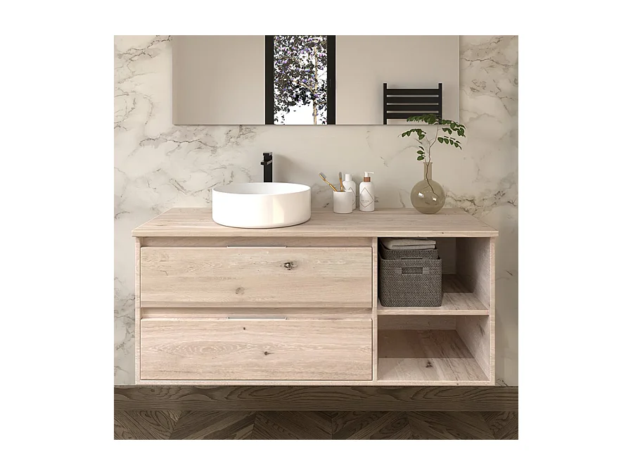 Meuble de salle de bain OLYMPE avec vasque à poser ronde sans miroir - Cambrian (chêne) - 120cm
