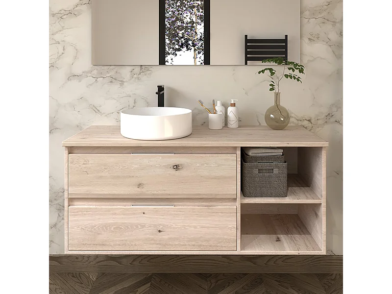 Meuble de salle de bain OLYMPE avec vasque à poser ronde sans miroir - Cambrian (chêne) - 120cm